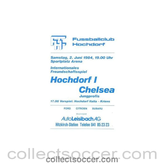 1984 - Hochdorf vChelsea official programme 02/06/1984