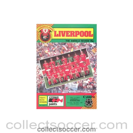1984 - Liverpool v Sunderland official programme 15/09/1984 - Collect Soccer