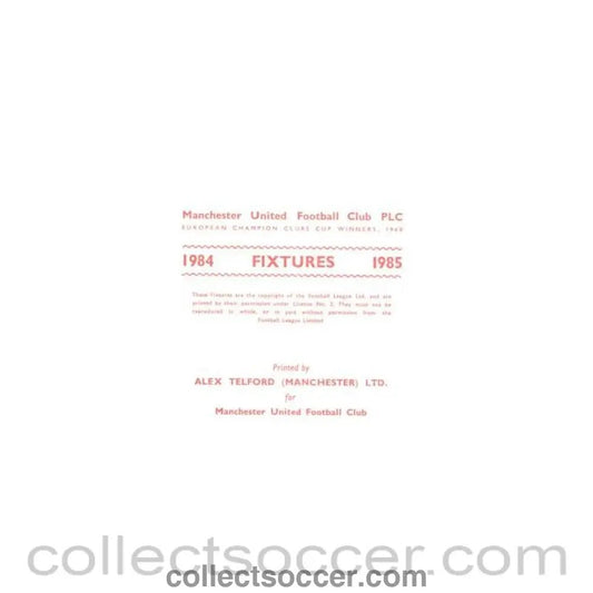 1984 - Manchester United fixtures 1984-1985 - Collect Soccer