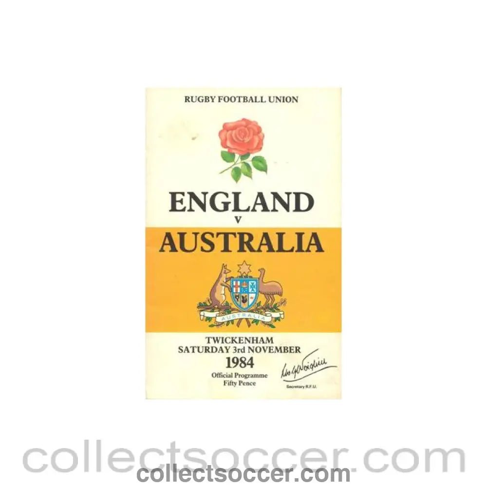 1984 - Rugbt - England v Australia official programme 03/11/1984 - Collect Soccer
