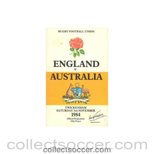 1984 - Rugbt - England v Australia official programme 03/11/1984