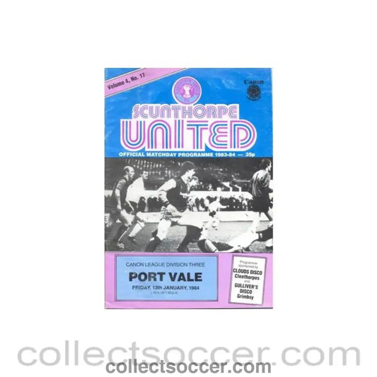 1984 - Scunthorpe United v Port Vale official programme 13/01/1984 Canon League, reduced price - Collect Soccer