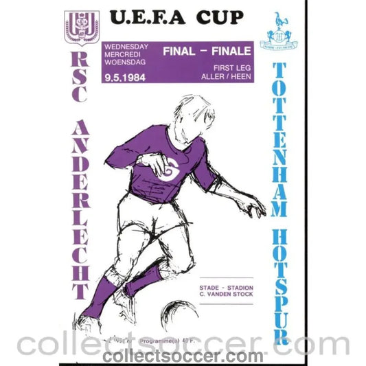 1984 UEFA Cup Final 1st Leg Programme Anderlecht v Tottenham Hotspur - Collect Soccer