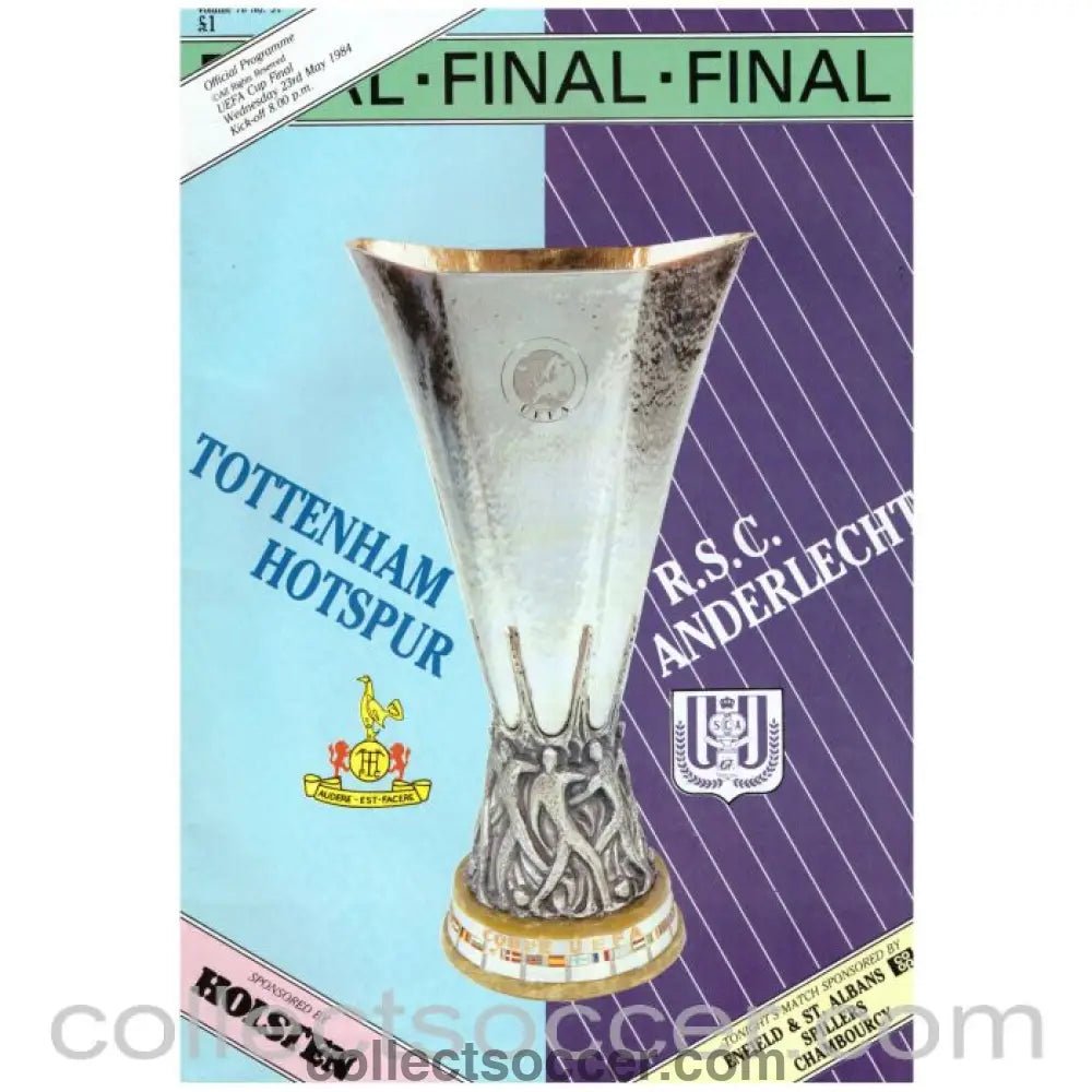 1984 UEFA Cup Final Official Programme Tottenham Hotspur V Anderlecht 1st Leg - Collect Soccer
