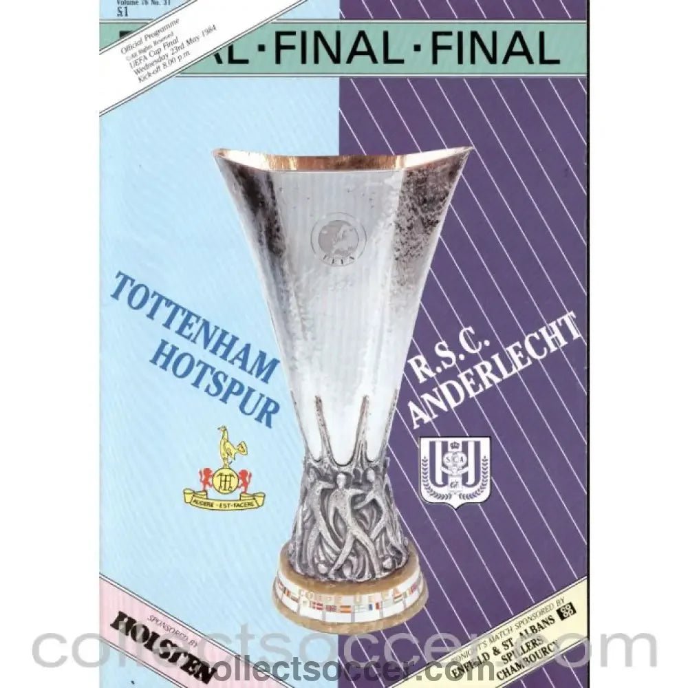 1984 UEFA Cup Final Programme Tottenham Hotspur v Anderlecht - Collect Soccer