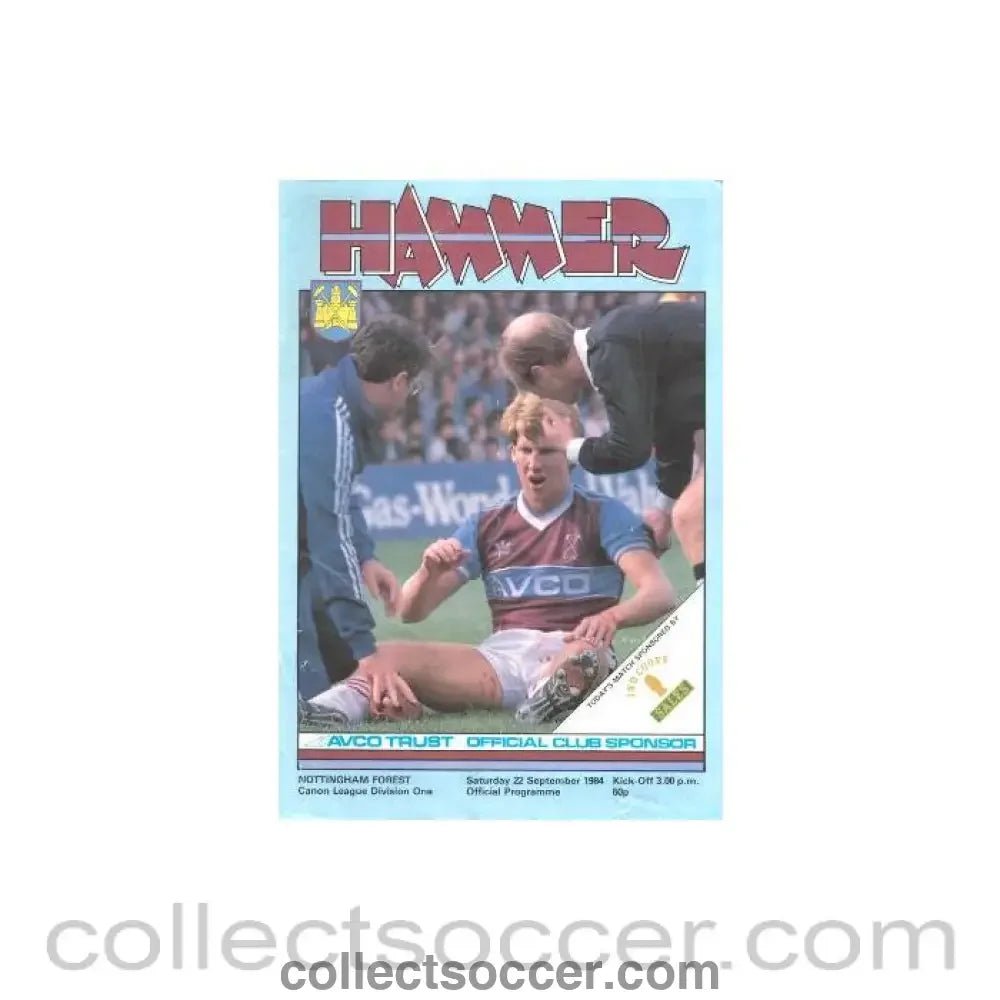 1984 - West Ham United v Nottingham Forest official programme 22/09/1984 - Collect Soccer