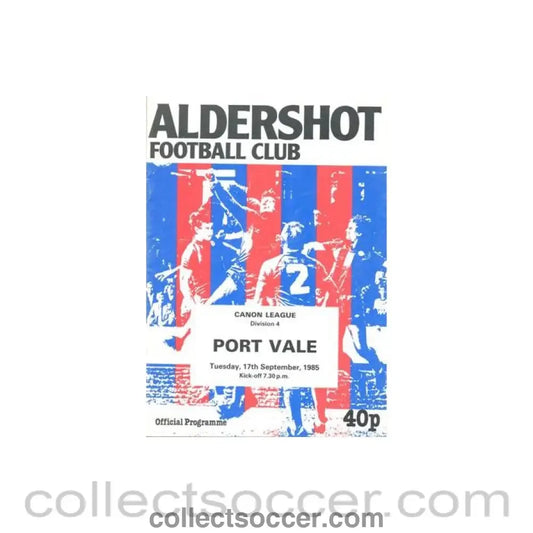1985 - Aldershot Town v Port Vale official programme 17/09/1985 Canon League