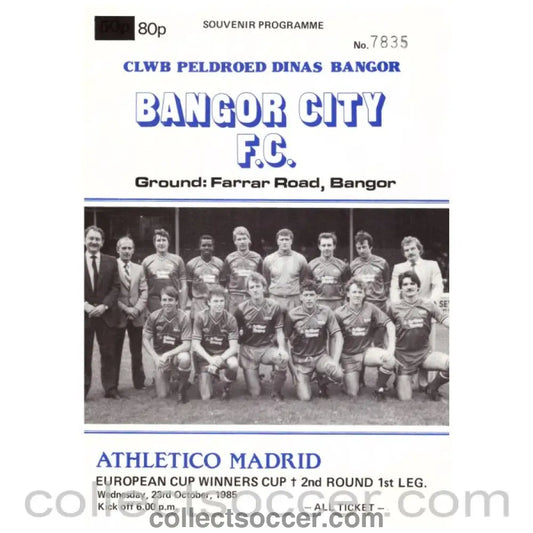 1985 Bangor City v Atletico Madrid Football Programme - Collect Soccer