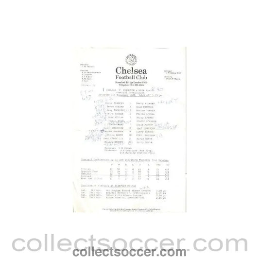 1985 - Chelsea v Brighton & Hove Albion official teamsheet 02/11/1985