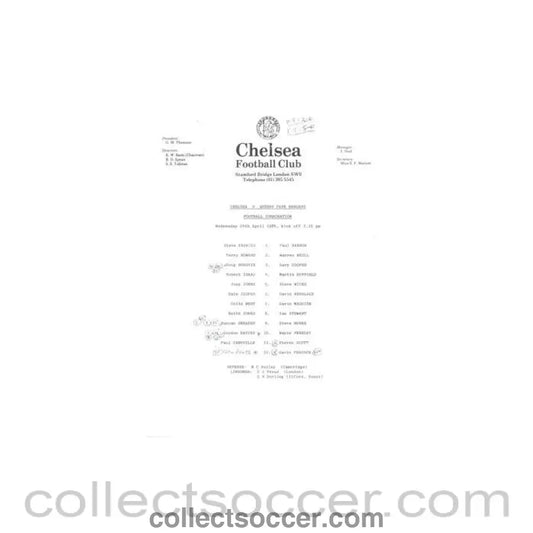 1985 - Chelsea v Queen's Park Rangers Reserves official teamsheet 24/04/1985 Football Combination - Collect Soccer
