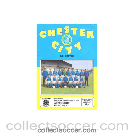 1985 - Chester City v Aldershot official programme 02/11/1985 Canon League - Collect Soccer