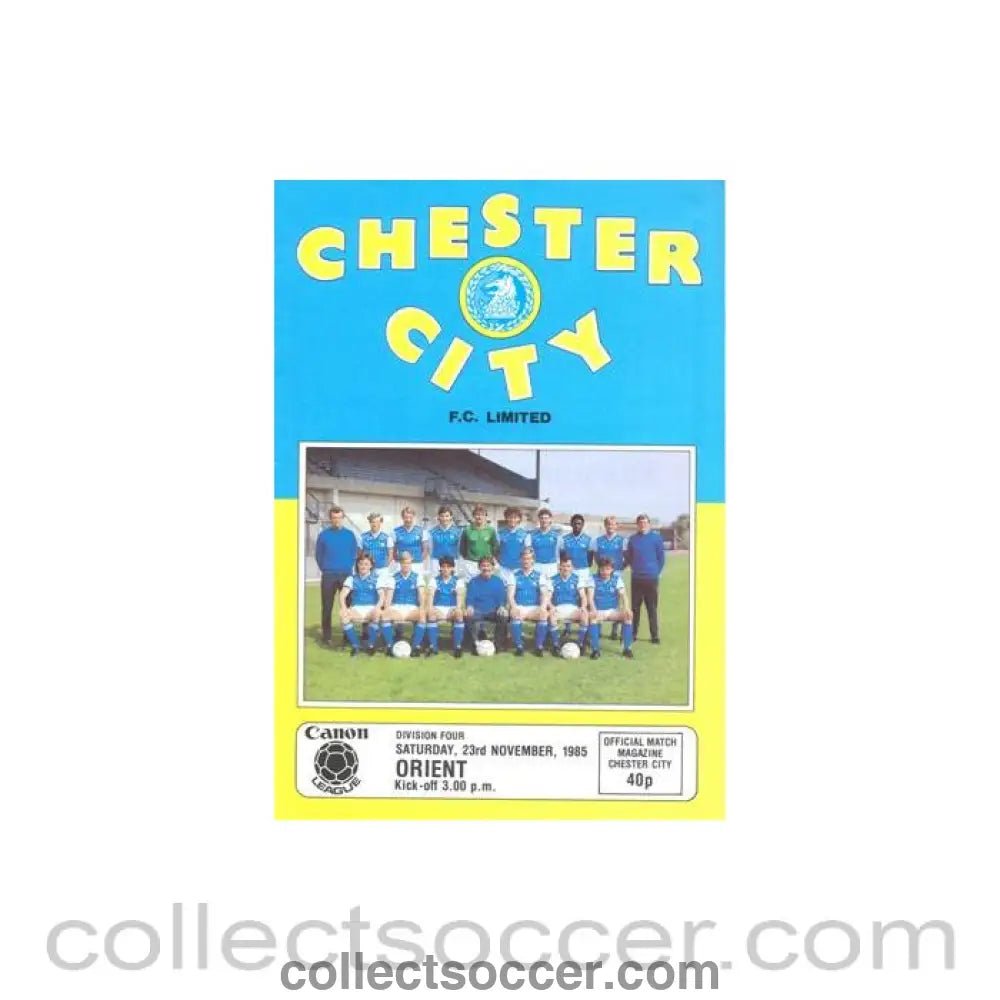1985 - Chester City v Leyton Orient official programme 23/11/1985 Canon League - Collect Soccer