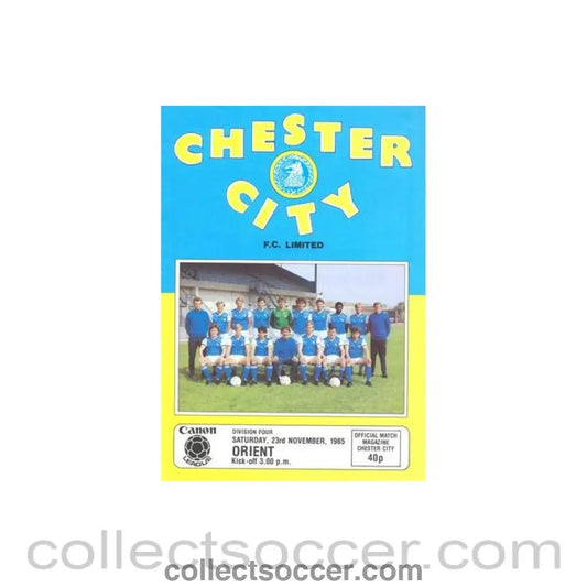 1985 - Chester City v Leyton Orient official programme 23/11/1985 Canon League - Collect Soccer