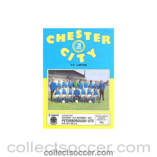 1985 - Chester City v Peterborough official programme 21/12/1985 Canon League - Collect Soccer