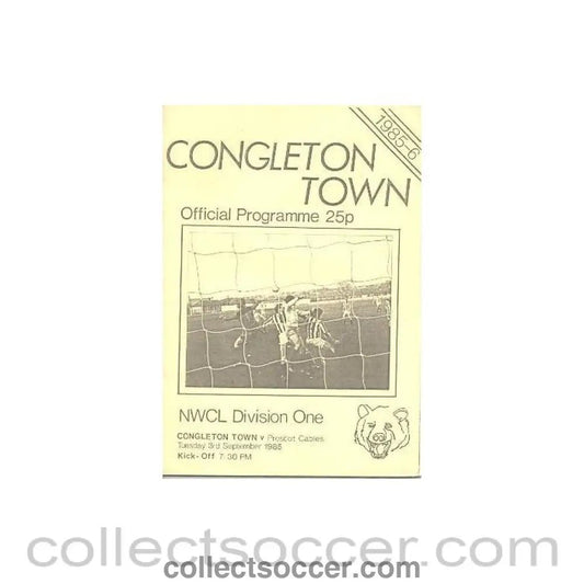 1985 - Congleton Town v Prescot Cables official programme 03/09/1985 NWCL Division One - Collect Soccer