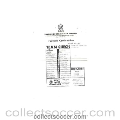 1985 - Fulham Reserves vChelsea Reserves official programme 17/12/1985
