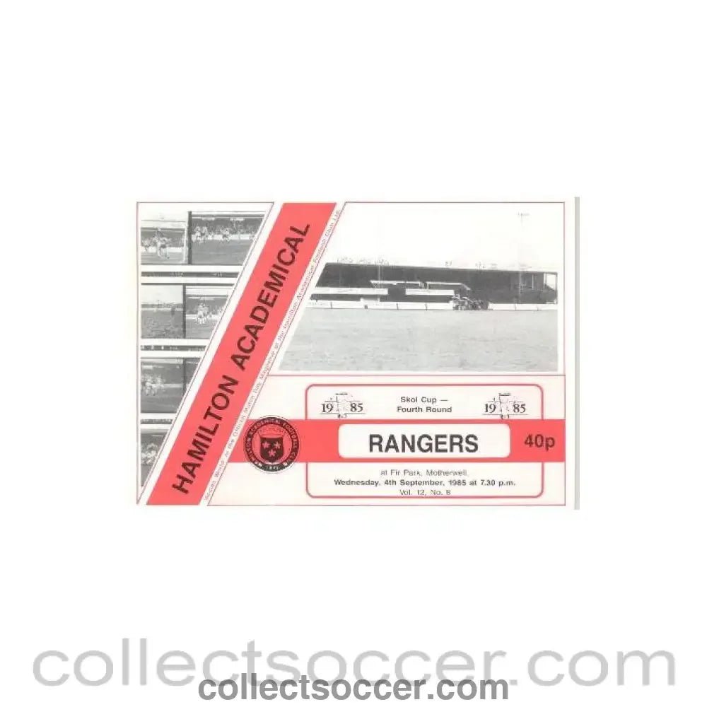 1985 - Hamilton Academical (Accies) v Glasgow Rangers official programme 04/09/1985 Skol Cup - Collect Soccer