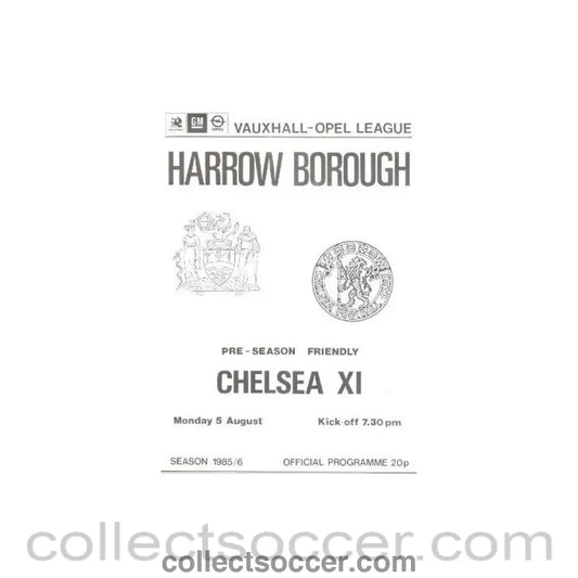1985 - Harrow Borough vChelsea XI official programme 05/08/1985