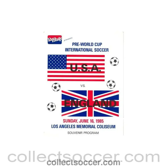 1985 USA v England official programme played in Los Angeles on 16/06/1985