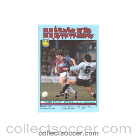 1985 - West Ham United v Norwich City official programme 04/02/1985 - Collect Soccer