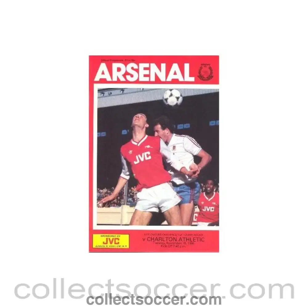 1986 - Arsenal v Charlton Athletic official programme 18/11/1986 Littlewoods Challenge Cup - Collect Soccer