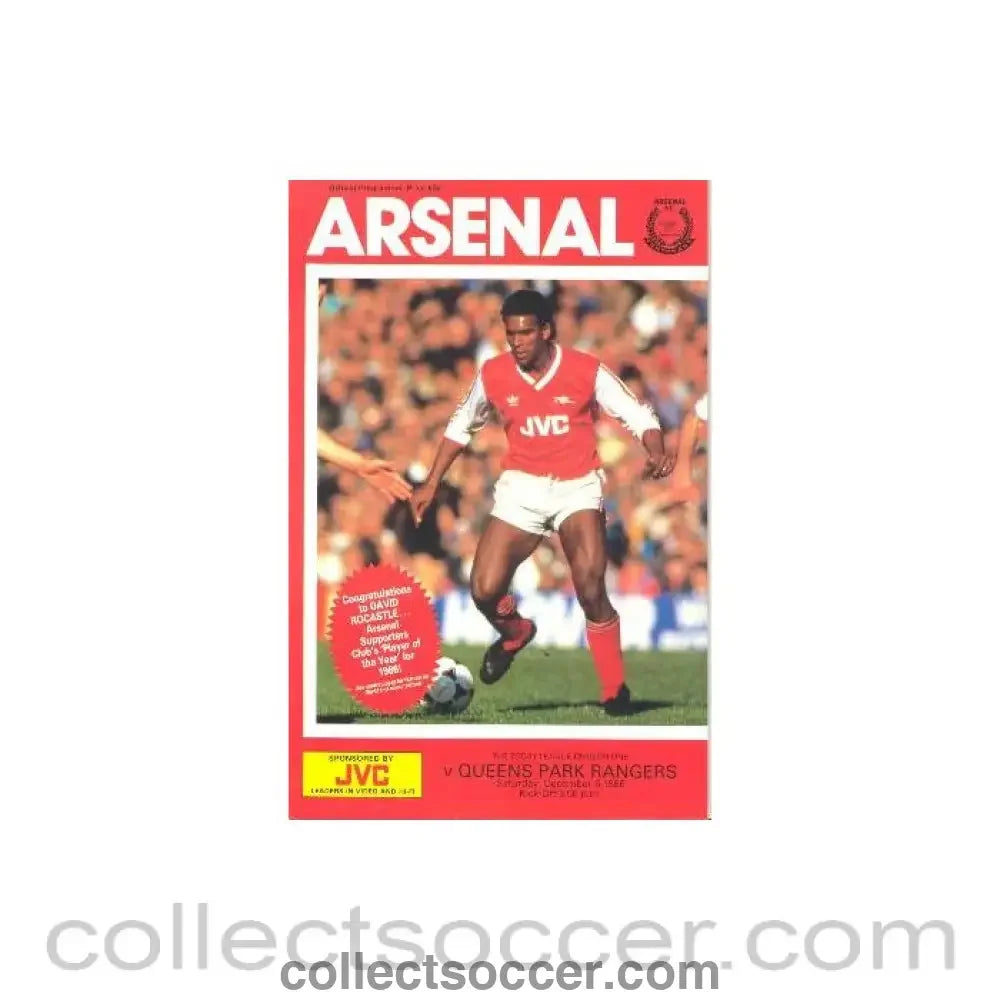 1986 - Arsenal v Queen’s Park Rangers official programme 06/12/1986 League Cup