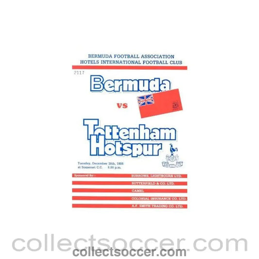 1986 - Bermuda v Tottenham Hotspur official programme 16/12/1986 - Collect Soccer