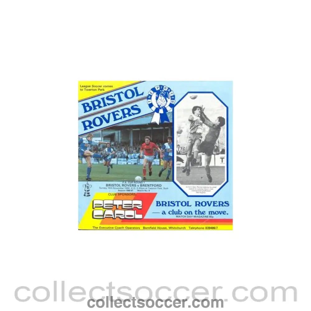 1986 - Bristol Rovers v Brentford official programme 16/11/1986 F.A. Cup - Collect Soccer