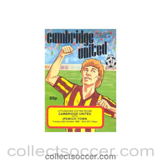 1986 - Cambridge United v Ipswich Town official programme 28/10/1986 Littlewoods Cup - Collect Soccer