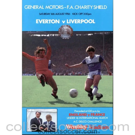 1986 Charity Shield Programme Everton v Liverpool and England v France - Collect Soccer
