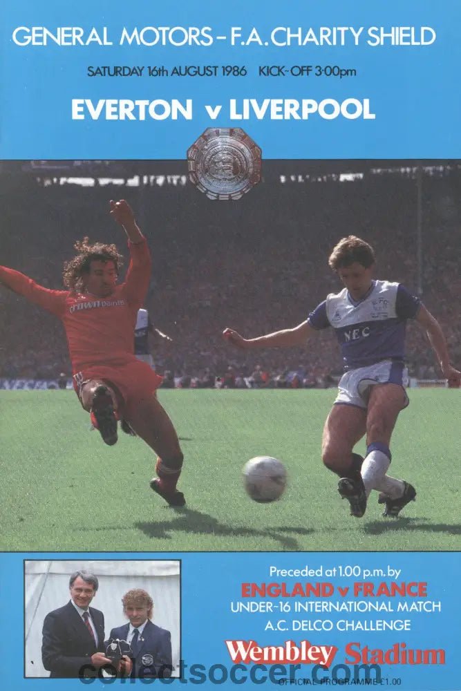1986 Charity Shield Programme Everton v Liverpool and England v France - Collect Soccer