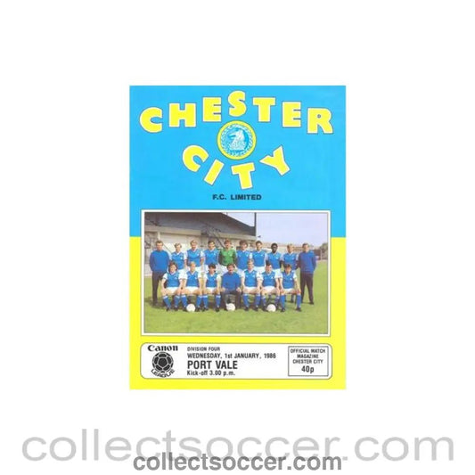 1986 - Chester City v Port Vale official programme 01/01/1986 Canon League - Collect Soccer