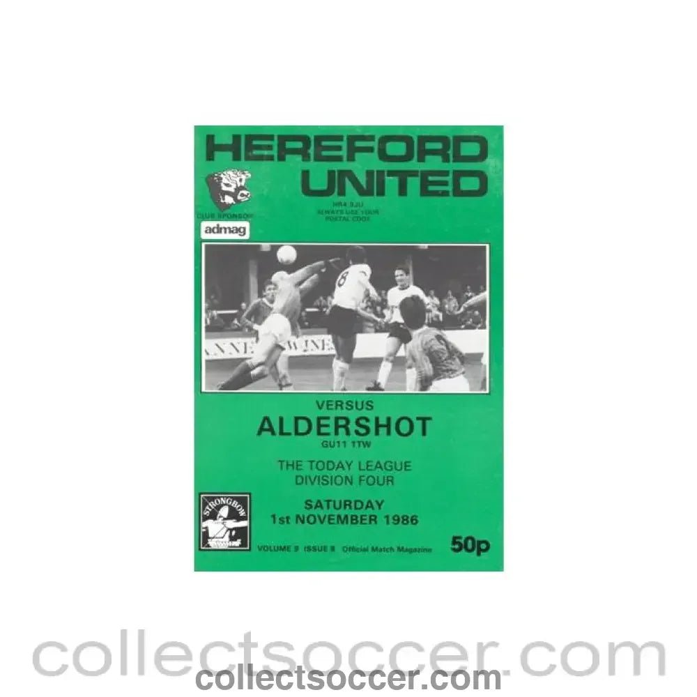 1986 - Hereford United v Aldershot official programme 01/11/1986 Football League - Collect Soccer