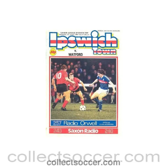 1986 - Ipswich Town v Watford official programme 01/01/1986 Canon League - Collect Soccer