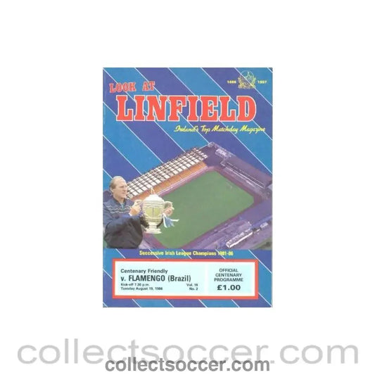 1986 - Linfield v Flamengo Brazil official programme 19/08/1986 Centenary Friendly Match - Collect Soccer