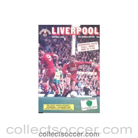 1986 - Liverpool v Coventry City official programme 29/11/1986 - Collect Soccer