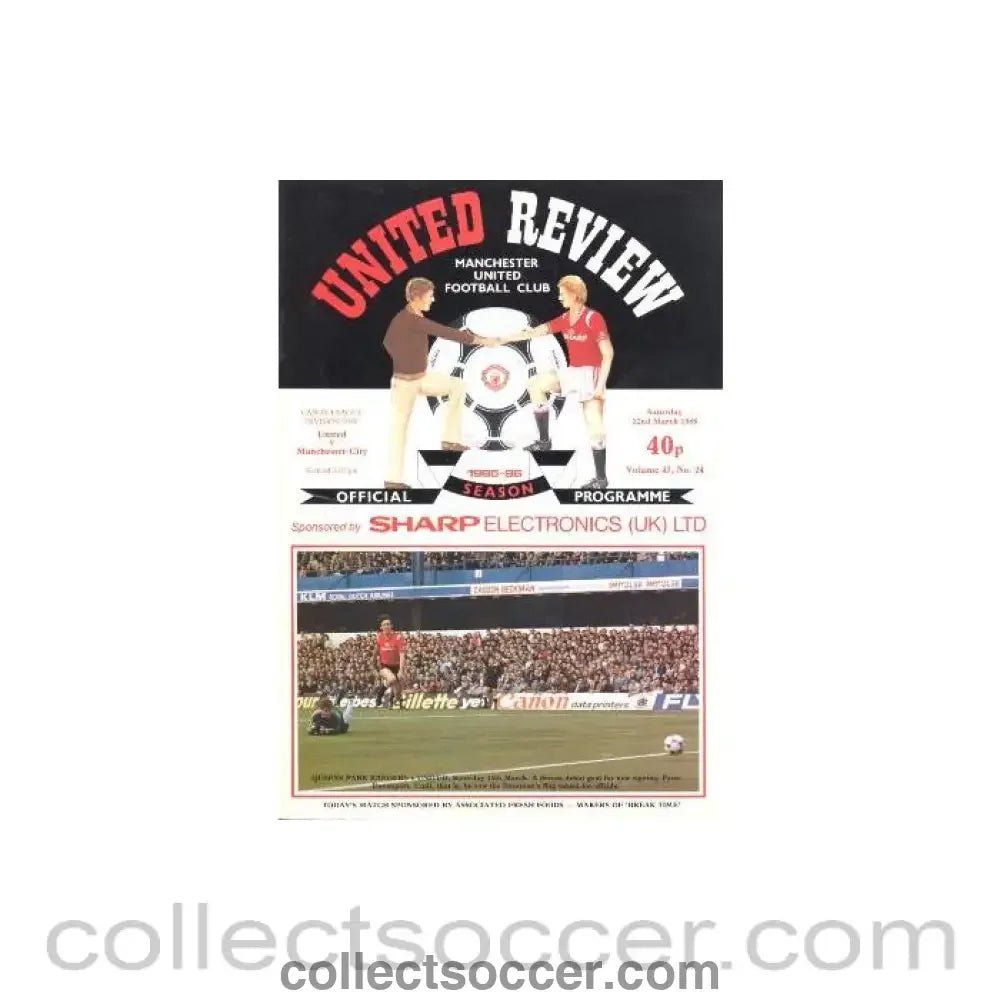 1986 - Manchester United v Manchester City official programme 22/03/1986 - Collect Soccer