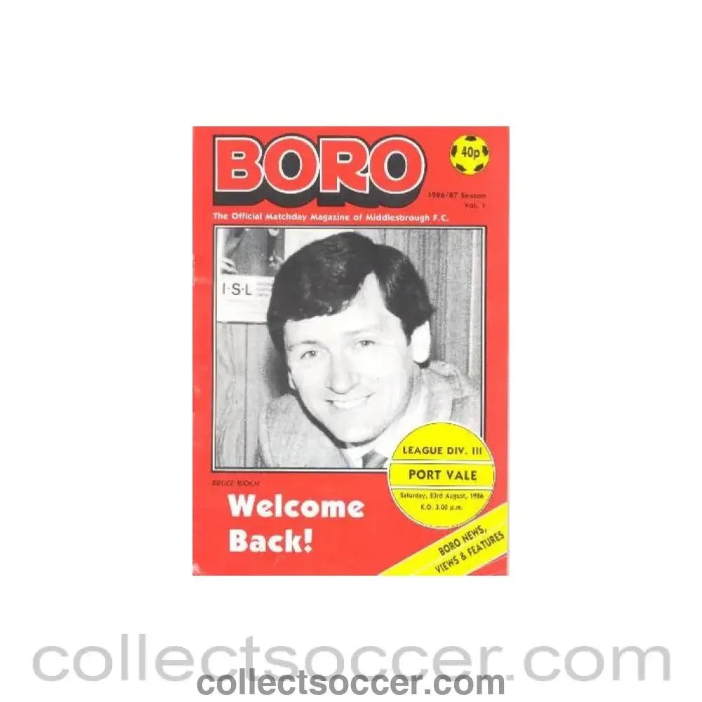 1986 - Middlesbrough v Port Vale official programme 23/08/1986 League - Collect Soccer