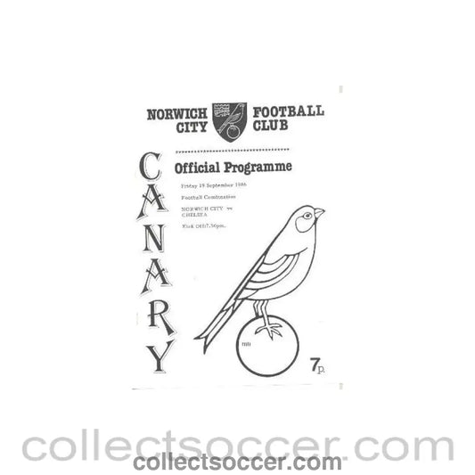 1986 - Norwich City vChelsea official programme 19/09/1986