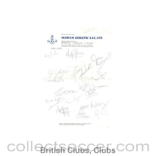 1986 - Oldham Athletic signatures of season 1986-1987