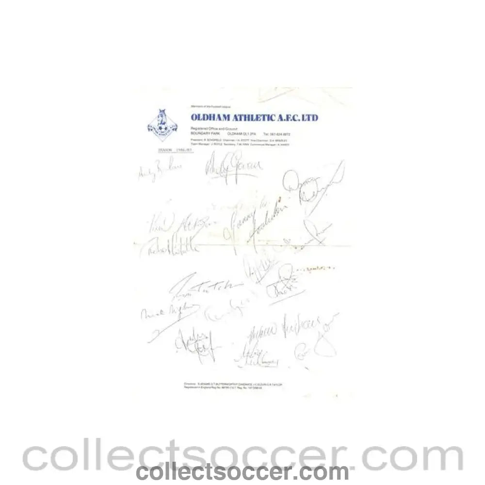 1986 - Oldham Athletic signatures of season 1986-1987 - Collect Soccer