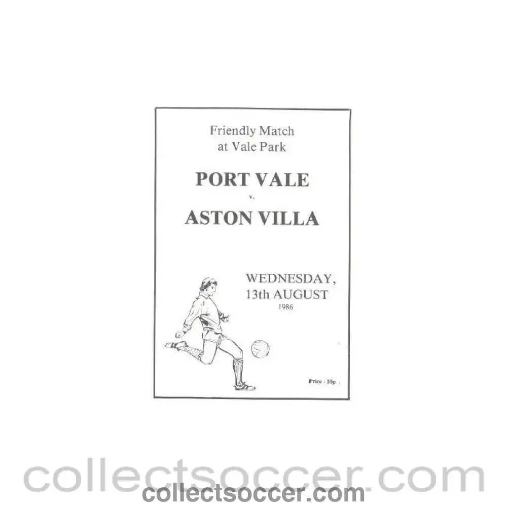 1986 - Port Vale v Aston Villa official programme 13/08/1986 friendly match - Collect Soccer