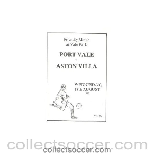 1986 - Port Vale v Aston Villa official programme 13/08/1986 friendly match - Collect Soccer