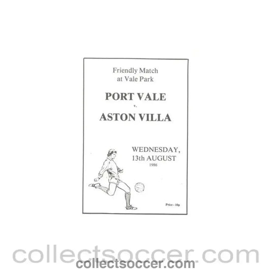 1986 - Port Vale v Aston Villa official programme 13/08/1986 friendly match, a glue mark on the back and hence at reduced price - Collect Soccer