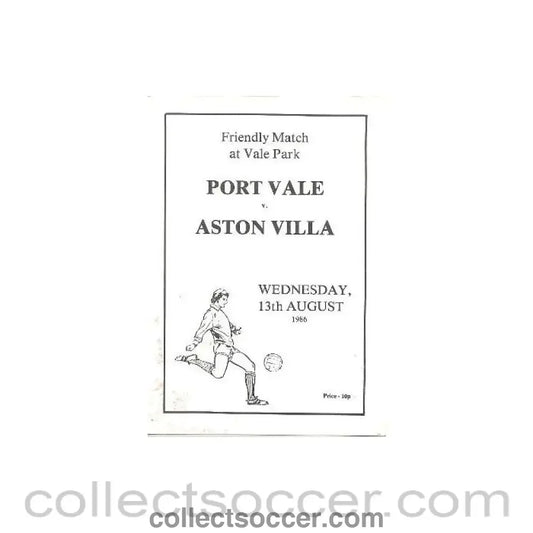 1986 - Port Vale v Aston Villa official programme 13/08/1986 Friendly Match, reduced price - Collect Soccer