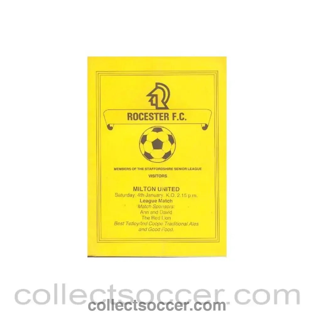 1986 - Rocester v Milton United official programme 04/01/1986 League - Collect Soccer