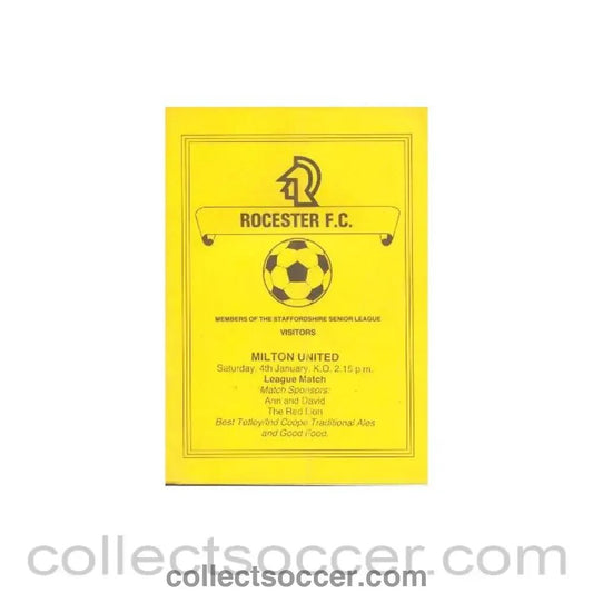 1986 - Rocester v Milton United official programme 04/01/1986 League - Collect Soccer