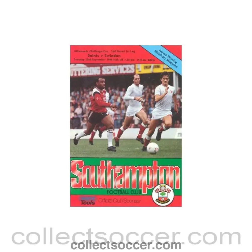 1986 - Southampton v Swindon Town official programme 23/09/1986 Littlewoods Cup - Collect Soccer