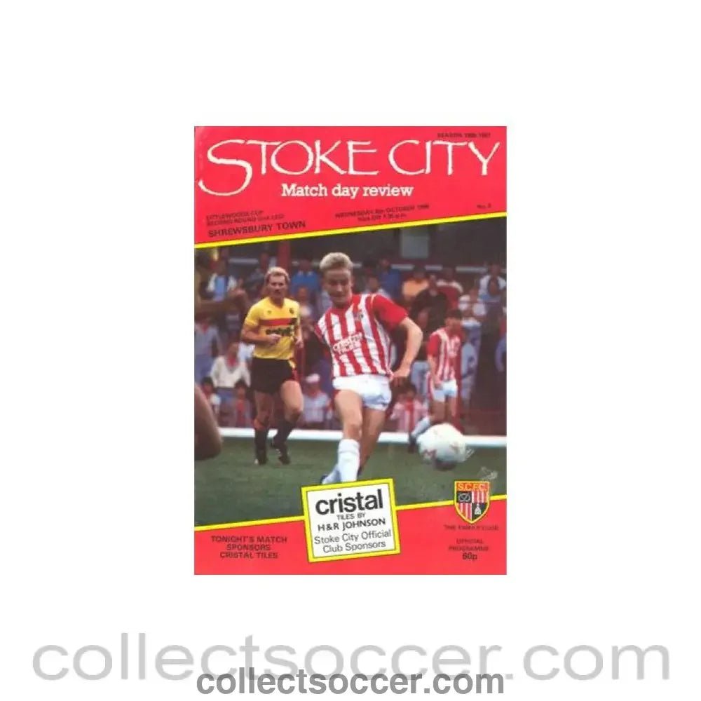 1986 - Stoke City v Shrewsbury Town official programme 08/10/1986 Littlewoods Cup - Collect Soccer