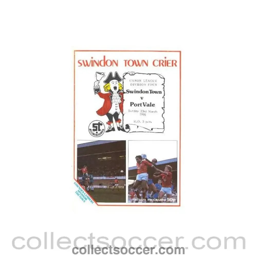 1986 - Swindon Town v Port Vale official programme 23/03/1986 - Collect Soccer